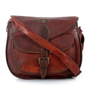 Women's Vintage Genuine Leather Cross Body Shoulder Bag Handmade Purse 10 Inch